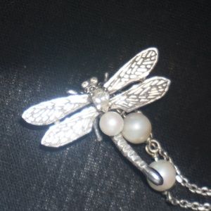 White gold Dragonfly pearl diamond pendant custom made